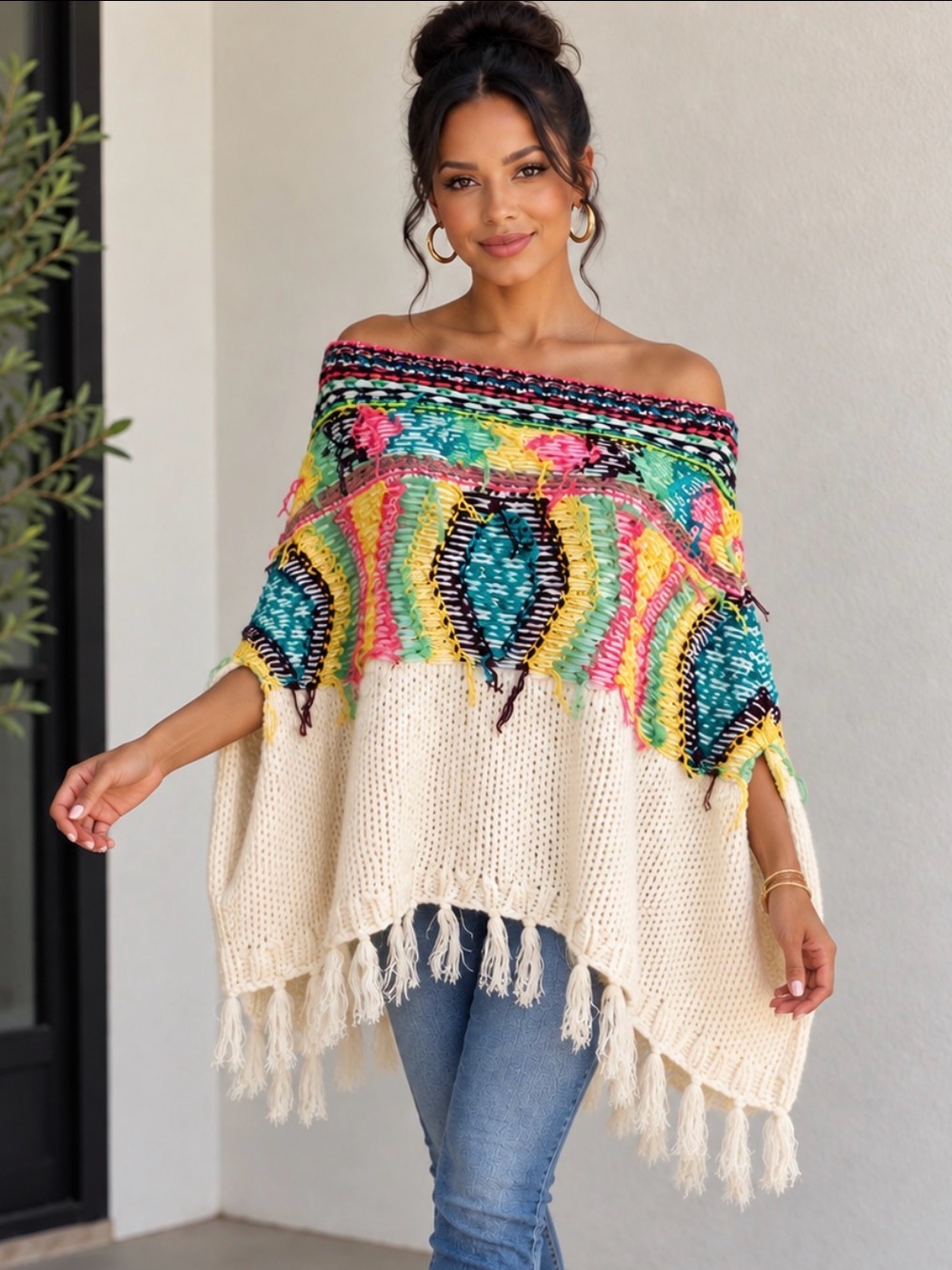 lovestitch Multicolor Knit Poncho – One Size Brand New/Never Worn
